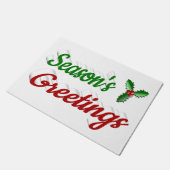 Seizoenen Groetings Holly Kerstred groen script Deurmat (Schuin)