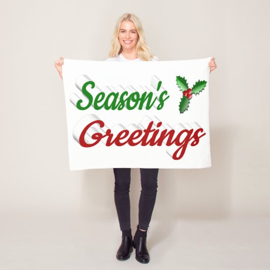 Seizoenen Groetings Holly Kerstred groen script Fleece Deken (In situ)