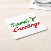 Seizoenen Groetings Holly Kerstred groen script Kartonnen Onderzetters (Schuin)