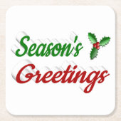 Seizoenen Groetings Holly Kerstred groen script Kartonnen Onderzetters (Voorkant)