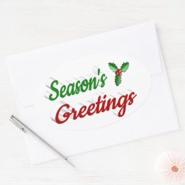 Seizoenen Groetings Holly Kerstred groen script Ovale Sticker
