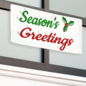 Seizoenen Groetings Holly Kerstred groen script Spandoek (Buitenkant Gebouw)