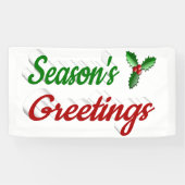 Seizoenen Groetings Holly Kerstred groen script Spandoek (Horizontaal)