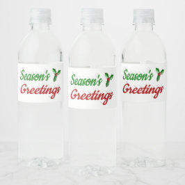 Seizoenen Groetings Holly Kerstred groen script Waterfles Etiket