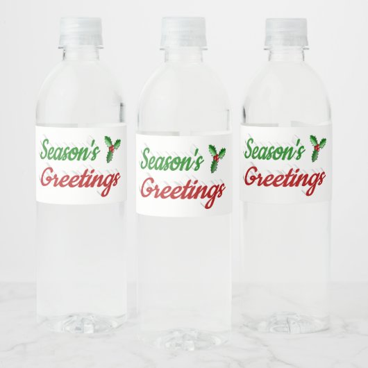Seizoenen Groetings Holly Kerstred groen script Waterfles Etiket (Flessen)