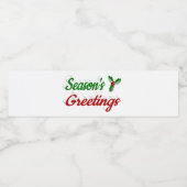 Seizoenen Groetings Holly Kerstred groen script Waterfles Etiket (Enkel label)