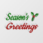 Seizoenen Groetings Holly red green script Kerstmi Raamsticker (Vel)