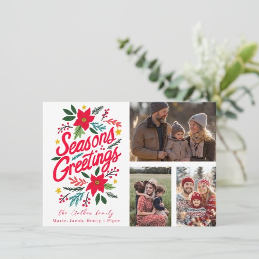 SEIZOENEN GROETJES AANGEPASTE 3 FOTO GRID VAKANTIE KAART (Staand voorkant)