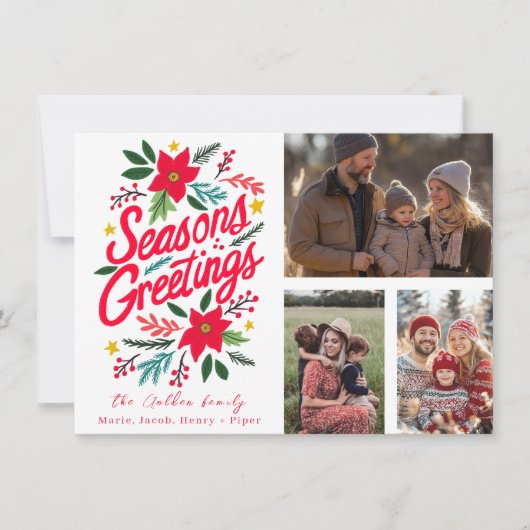SEIZOENEN GROETJES AANGEPASTE 3 FOTO GRID VAKANTIE KAART (Voorkant)