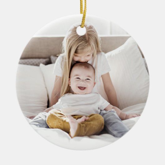 Seizoenen Groetjes Check + krans Kerstfoto Keramisch Ornament (Voorkant)