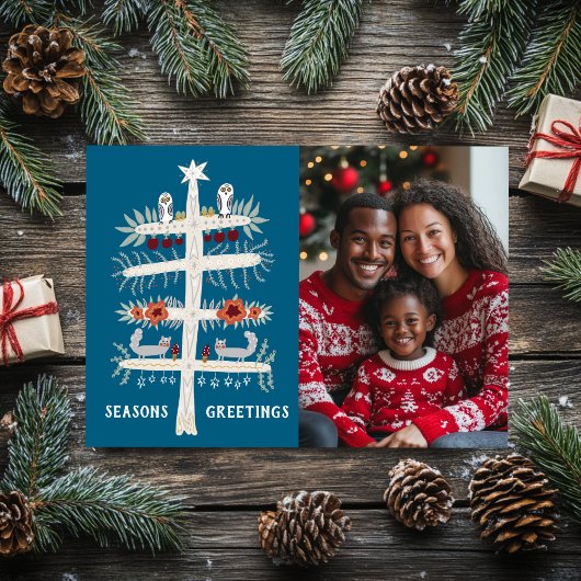 SEIZOENEN GROETJES Hand getrokken boom AANGEPASTE  Feestdagenkaart