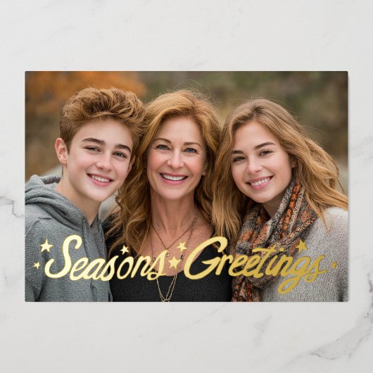 SEIZOENEN GROETJES Hand-getrokken Script CUSTOM Fo Folie Feestdagenkaart (Voorkant)