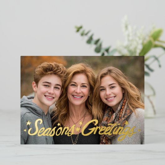 SEIZOENEN GROETJES Hand-getrokken Script CUSTOM Fo Folie Feestdagenkaart (Staand Voorkant)