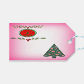 Seizoenen Groetjes Holly Tree 2-tone Roze/Wit Cadeaulabel (Voorkant (Horizontaal))
