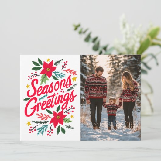 SEIZOENEN GROETJES KERST CUSTOM 2 FOTO FEESTDAGENKAART (Staand voorkant)