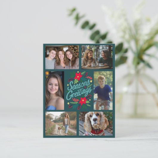 SEIZOENEN GROETJES KERST CUSTOM 6 FOTO VAKANTIE BRIEFKAART (Staand voorkant)