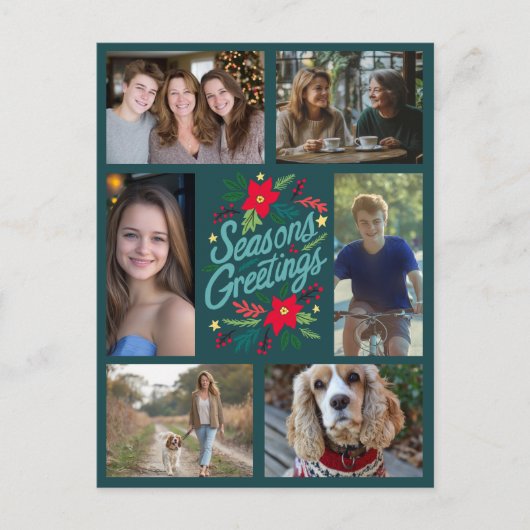 SEIZOENEN GROETJES KERST CUSTOM 6 FOTO VAKANTIE BRIEFKAART (Voorkant)