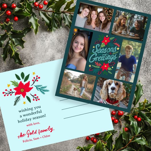 SEIZOENEN GROETJES KERST CUSTOM 6 FOTO VAKANTIE BRIEFKAART
