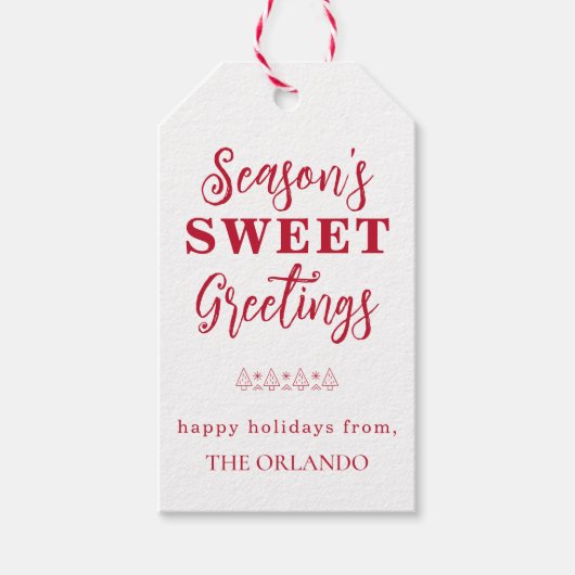 Seizoenen Groetjes Vakantie Kerst Rood Wit Cadeaulabel (Voorkant)