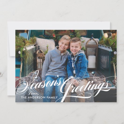 Seizoenen Grondes Elegant Calligrafiescript Foto Feestdagenkaart (Voorkant)