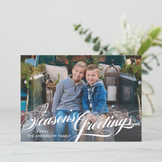 Seizoenen Grondes Elegant Calligrafiescript Foto Feestdagenkaart (Staand voorkant)