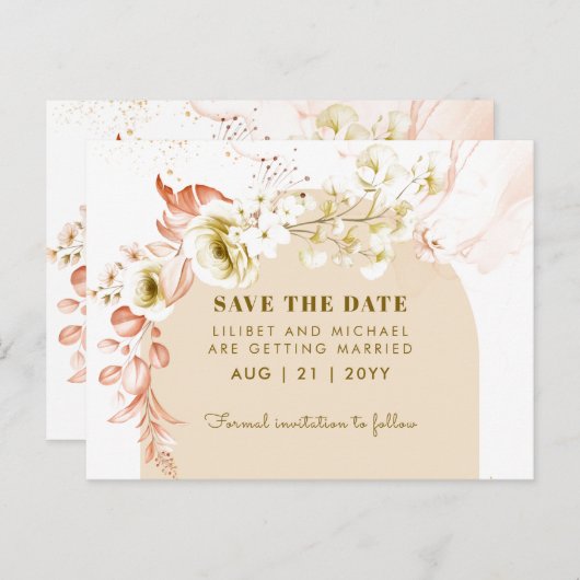 Seizoenen Herfst Aardse Boho Bloemige Trouwdatum B Briefkaart (Voorkant / Achterkant)