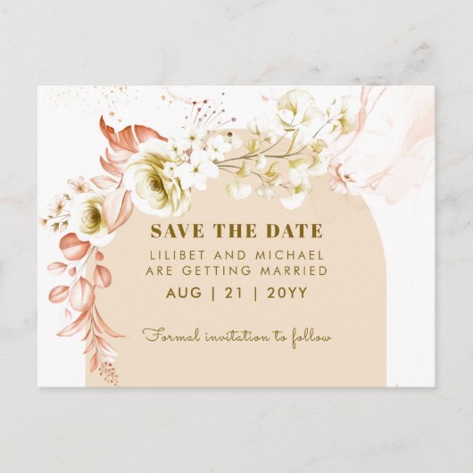 Seizoenen Herfst Aardse Boho Bloemige Trouwdatum B Briefkaart (Voorkant)