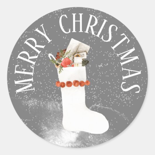 SEIZOENEN MET WIT-CHRISTMAS STOCKING RONDE STICKER (Voorkant)