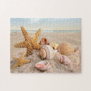 Seizoenen op een witte zandige strandpuzzel legpuzzel
