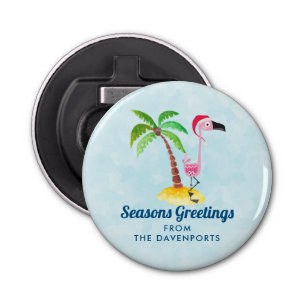 Seizoenen Roze Flamingo in Santa Hat Button Flesopener