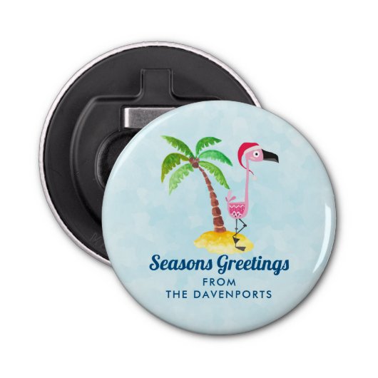 Seizoenen Roze Flamingo in Santa Hat Button Flesopener (Voorkant)