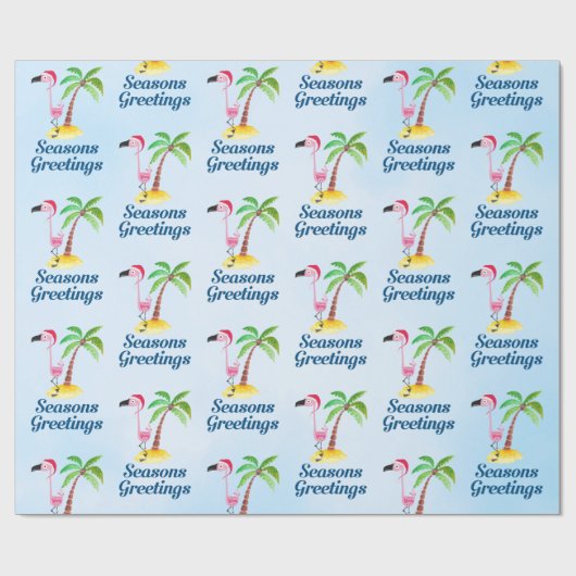 Seizoenen Roze Flamingo in Santa Hat Cadeaupapier (Vlak)