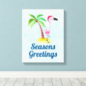 Seizoenen Roze Flamingo in Santa Hat Canvas Afdruk (Insitu (Houten vloer))