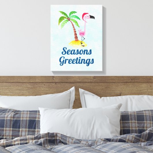 Seizoenen Roze Flamingo in Santa Hat Canvas Afdruk (Insitu (Slaapkamer))