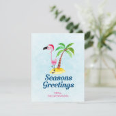 Seizoenen Roze Flamingo in Santa Hat Feestdagenkaart (Staand voorkant)