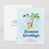 Seizoenen Roze Flamingo in Santa Hat Feestdagenkaart (Voorkant / Achterkant)