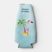 Seizoenen Roze Flamingo in Santa Hat Flesjeskoeler (Voorkant)