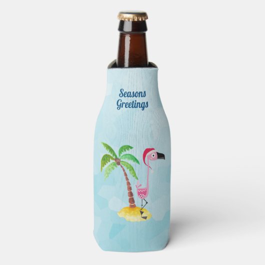 Seizoenen Roze Flamingo in Santa Hat Flesjeskoeler (Fles Voorkant)