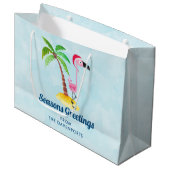 Seizoenen Roze Flamingo in Santa Hat Groot Cadeauzakje (Voorkant Gekanteld)