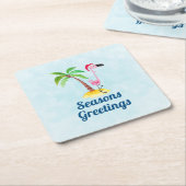 Seizoenen Roze Flamingo in Santa Hat Kartonnen Onderzetters (Schuin)