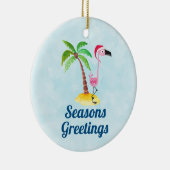 Seizoenen Roze Flamingo in Santa Hat Keramisch Ornament (Rechts)