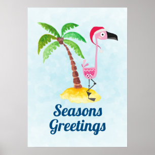 Seizoenen Roze Flamingo in Santa Hat Poster
