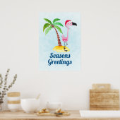 Seizoenen Roze Flamingo in Santa Hat Poster (Keuken)