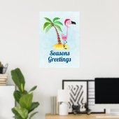 Seizoenen Roze Flamingo in Santa Hat Poster (Thuiskantoor)