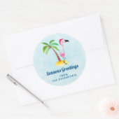 Seizoenen Roze Flamingo in Santa Hat Ronde Sticker (Envelop)