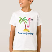 Seizoenen Roze Flamingo in Santa Hat T-shirt (Voorkant)