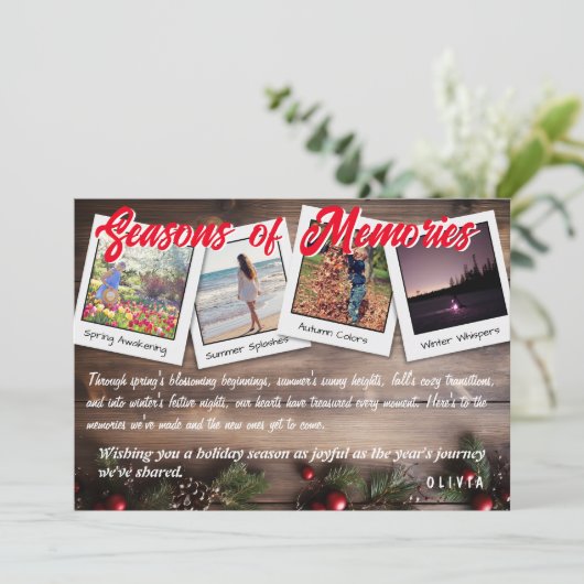 Seizoenen van herinneringen: een jaar in herhaling feestdagenkaart (Staand voorkant)