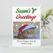 Seizoenen Vergroeten Holly Kerstfotoscript Feestdagenkaart (Staand voorkant)