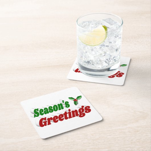 Seizoenen Vergroeten Holly Kersttypografie Kartonnen Onderzetters (Insitu)