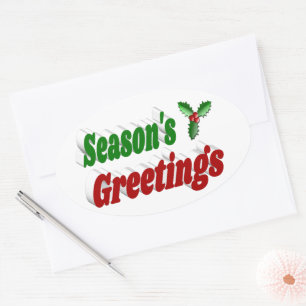 Seizoenen Vergroeten Holly Kersttypografie Ovale Sticker